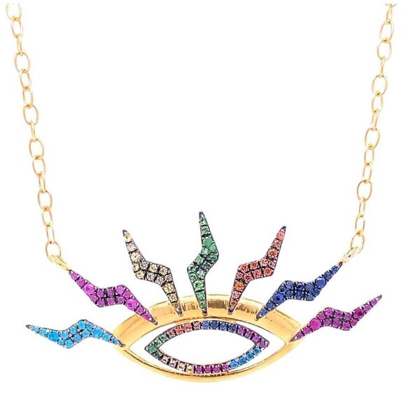 RARE Gem Girl 18K Gold Plate Multi Gemstone Hope Amuleto Necklace - Picture 1 of 5